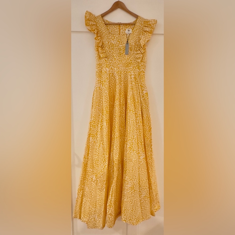 Anthropologie Sika Yellow Pure Cotton Maxi Dress size 12P